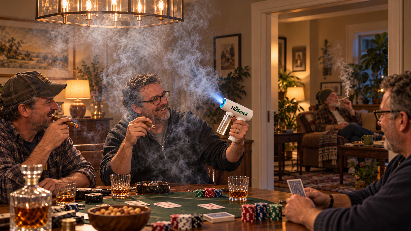 No Smell used for cigar smoke indoors and cannabis smoke outdoors
